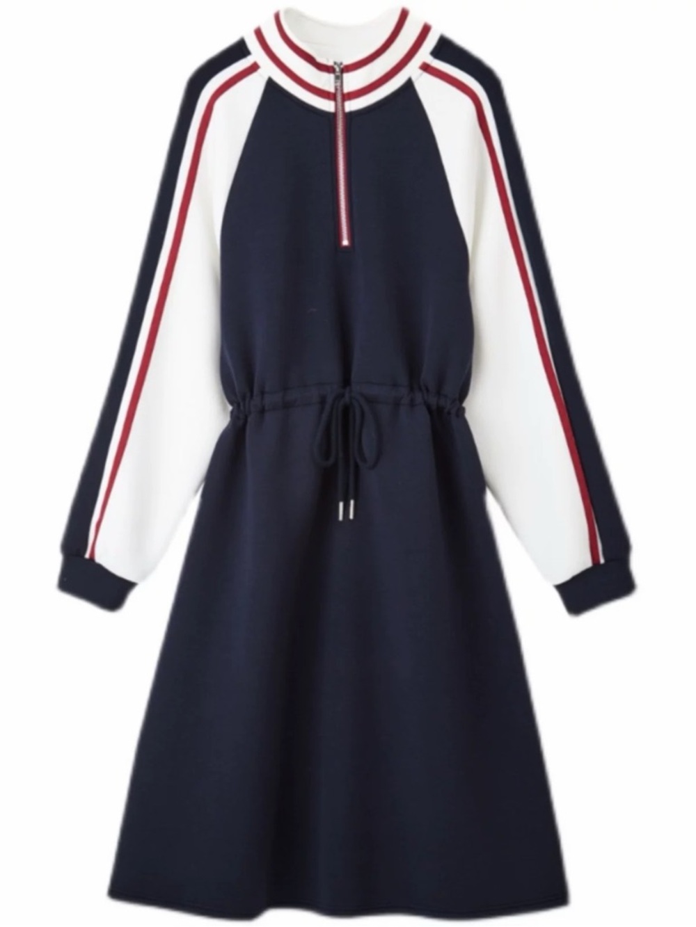 Navy Zip-Up Sleeve Stripe Casual Dress - Picture 3 of 6